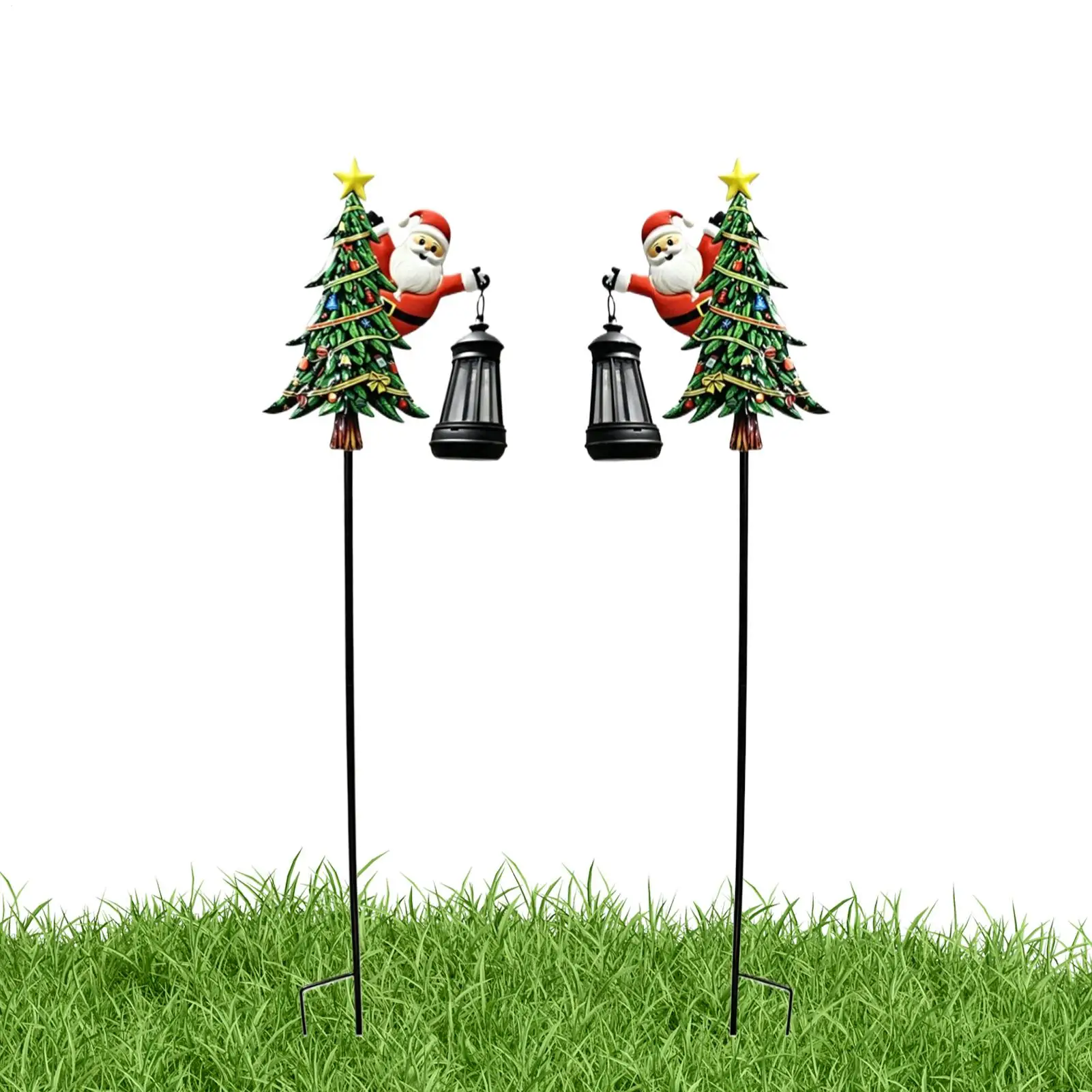 Solar Powered Santa Claus Stake Lights Christmas Decorative Pathway Lights 2 Pieces Tree Santa Lantern Walkway Lighting