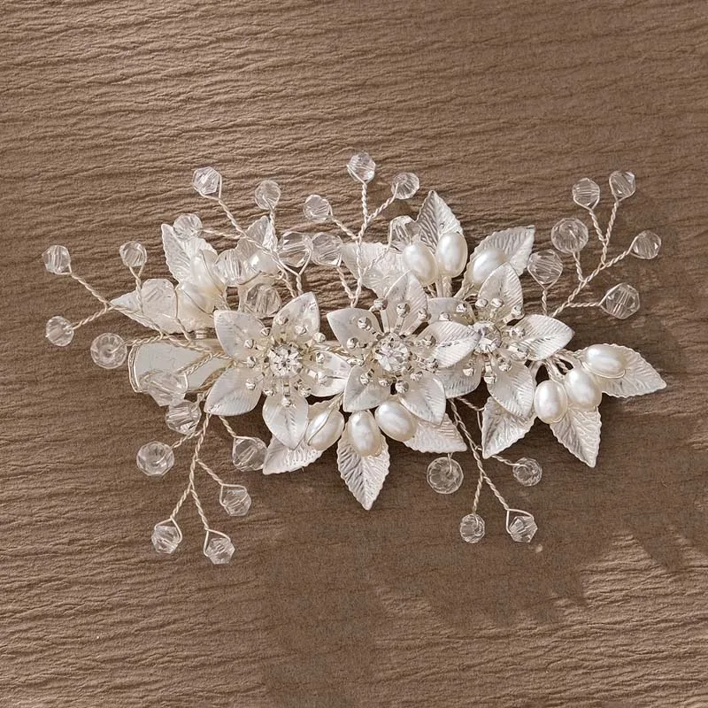 Fashion Pearl Flower Clip Silver Color Hair Combs Wedding Bridal Jewelry Accessories Headpieces For Woman Bride Hair Ornaments