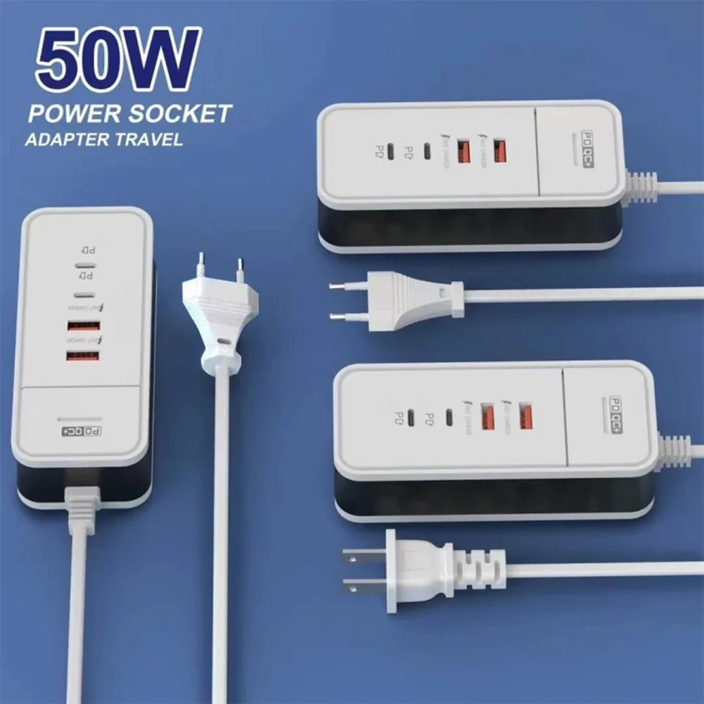 50W Multiple 4 Port USB Charger QC 3.0 PD Fast Charging Wall Charger for Mi Samsung iPad Mobile Phone US EU Travel Power Adapter