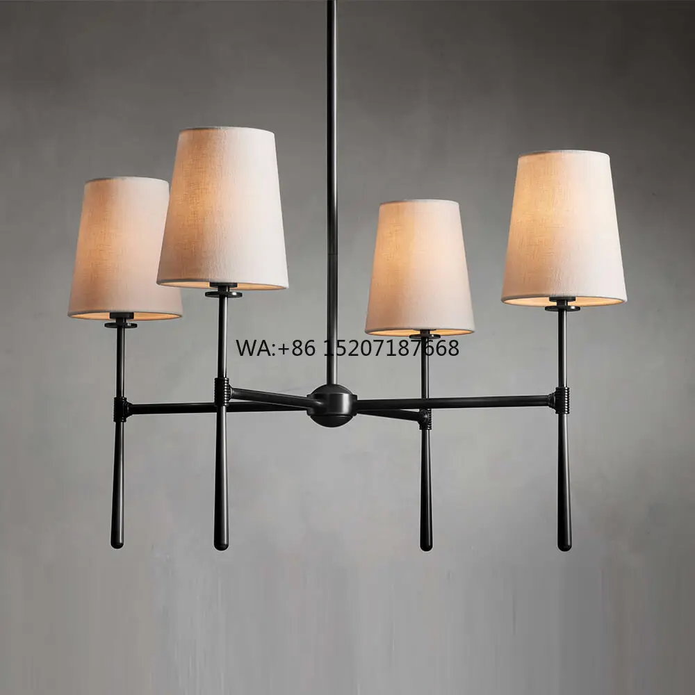 American Retro Simple French Medieval Style Pendant Light Fabric Shades Living Room Meeting Room Restaurant Hanging Chandelier