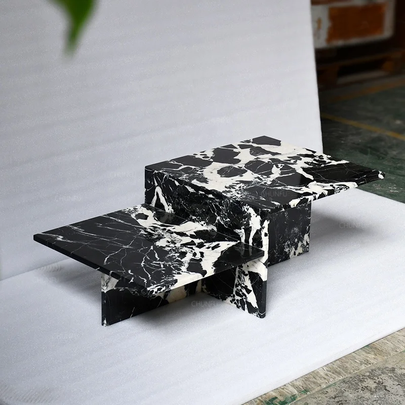 OEM ODM Customized Natural Stone Modern Extendable Travertine+Metal Top Living Room Furniture Calacatta Viola Black Marble Side