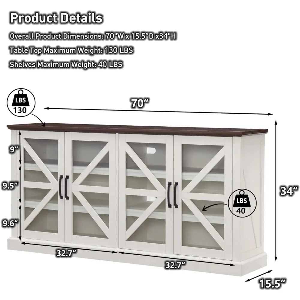 Farmhouse Buffet Cabinet with Storage, 70