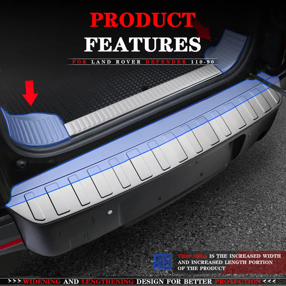 For Land Rover Defender 2020 Rear Bumper Lip Cover Guard Protector Car Trunk Door Sill Plate Extended