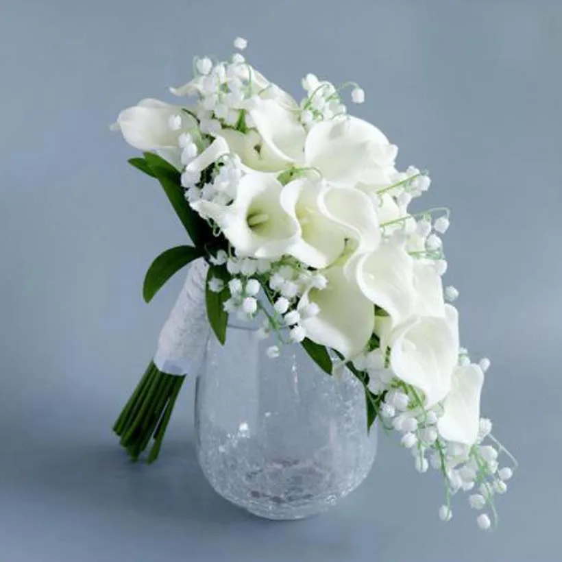 Whitney White Bridal Bouquet Wedding Collection Calla Lily Lilies of the Valley Cascading Waterfall Style Flores Para Casamento