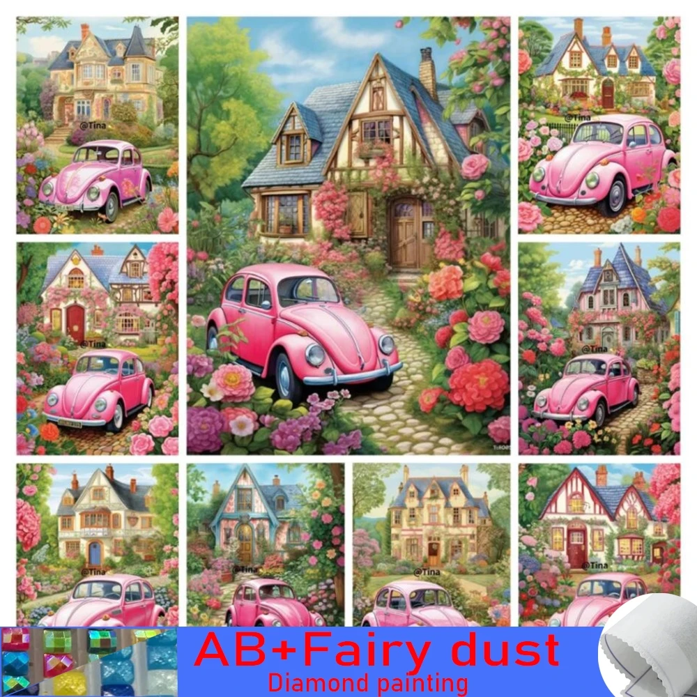 120 color AB Fairy Dust Diamond Painting Arrival Garden Pink Car Diy Full Mosaic Art Embroidery Scenic Houses Picture Wall Decor