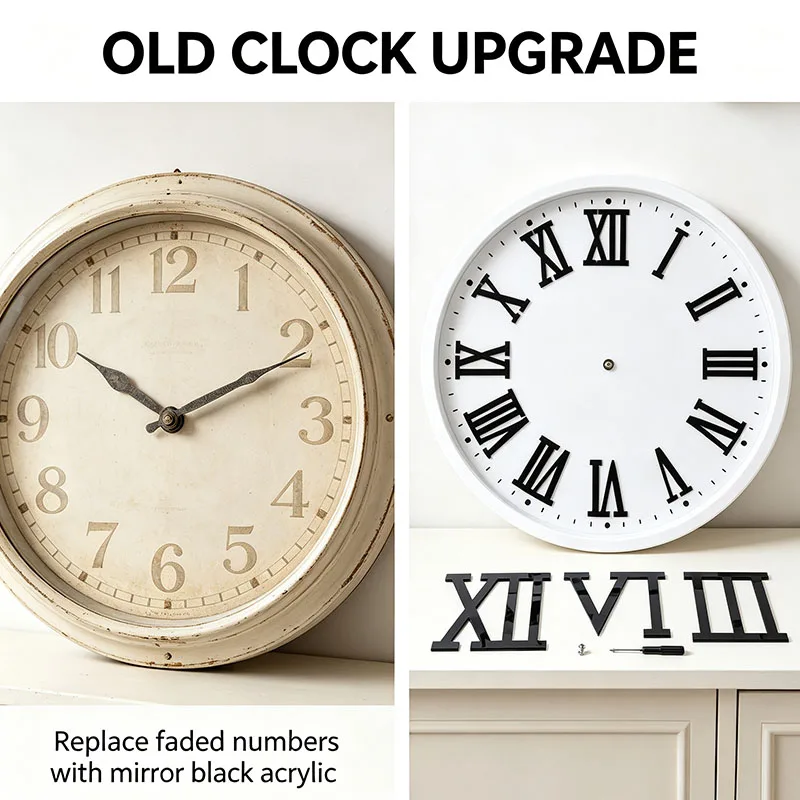 Roman Numeral Patch Clock Accessories Acrylic Mirrored Numerals Dial Face Markers 3d Numbers