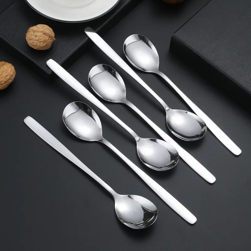 

6PCS Stainless Steel Coffee Spoon Ice Cream Dessert Tea Spoon Picnic Kitchen Supply Long Handle Drinkware Korean Style Tableware