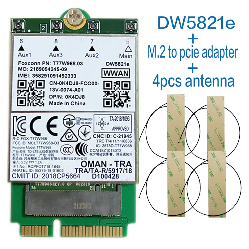 Foxconn T77W968 LTE Cat16 GNSS 5G wpan karta DW5821e DW5821e-eSIM dla 5420 szerokości geograficznej Dell 5424 7424 7400 / 7400 2-in-1