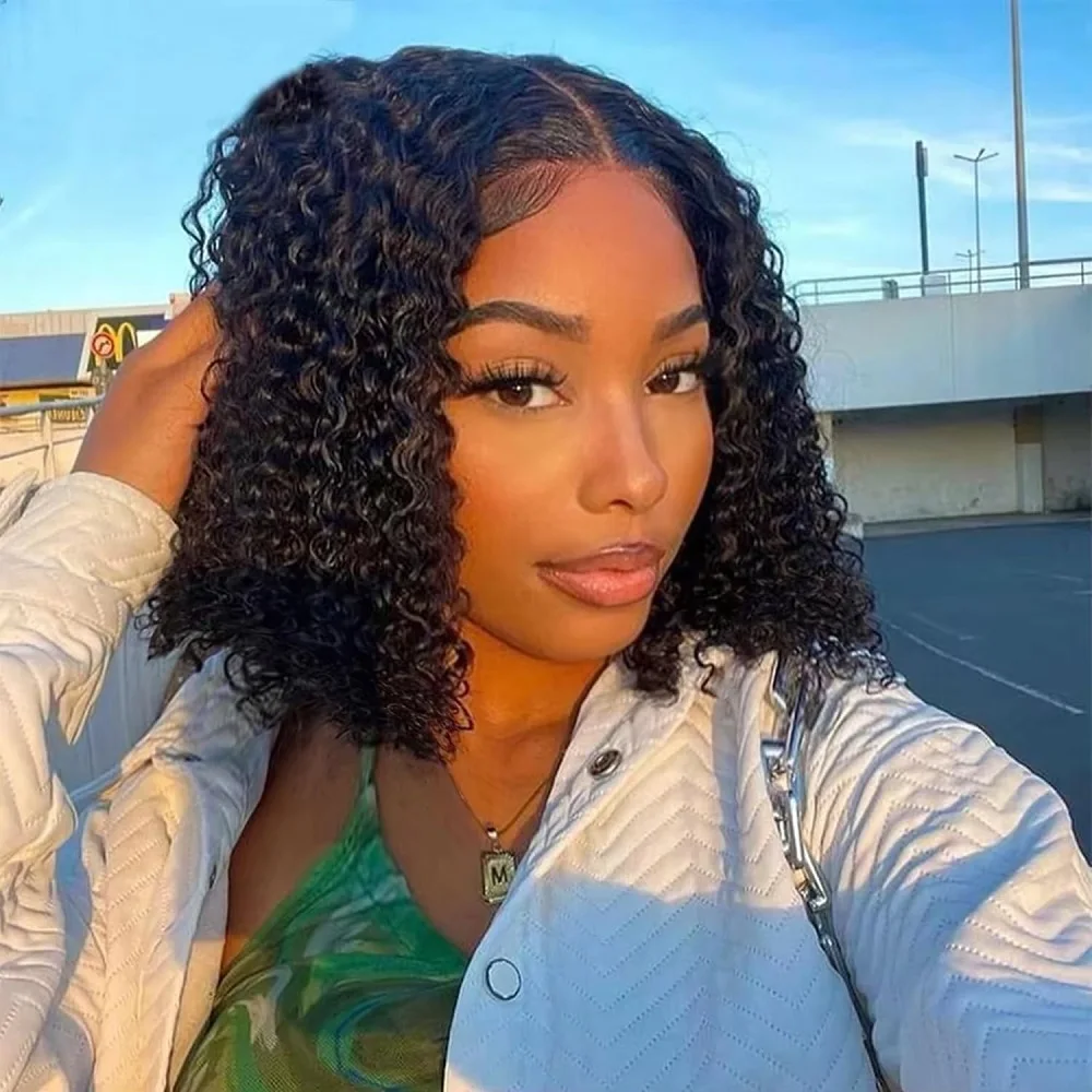 Perruques péruviennes cheveux humains pré plumés Bob 4x4 dentelle perruque naturel noir 200% densité naturel délié bouclés Bob perruques cheveux humains