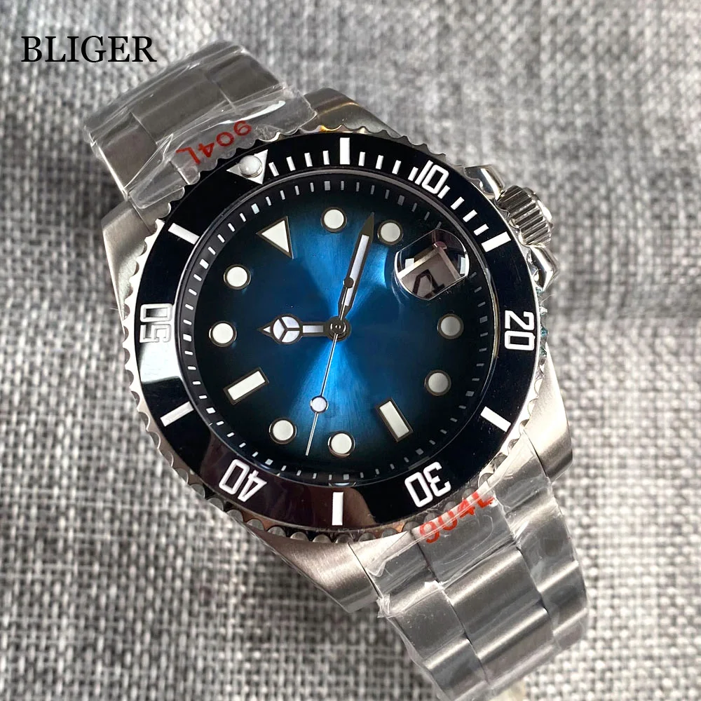 

BLIGER Black Chapter Ring NH35A 200M Waterproof Dive Automatic Men Watch Sunburst Green/Blue/Red Glide Lock Sapphire Glass