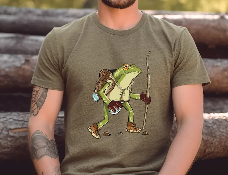 Hiking gift for outdoorsman, Unique Clothing for frog lovers, trendy camping tshirt, adventure t shirt, outdoor tee, nature shir