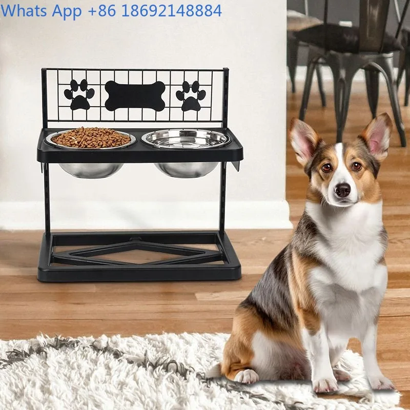 

Adjustable Pet Stainless Steel Neck Protection Anti-Spill Water Food Bowl Cat Dog Double Bowl Neck Guard