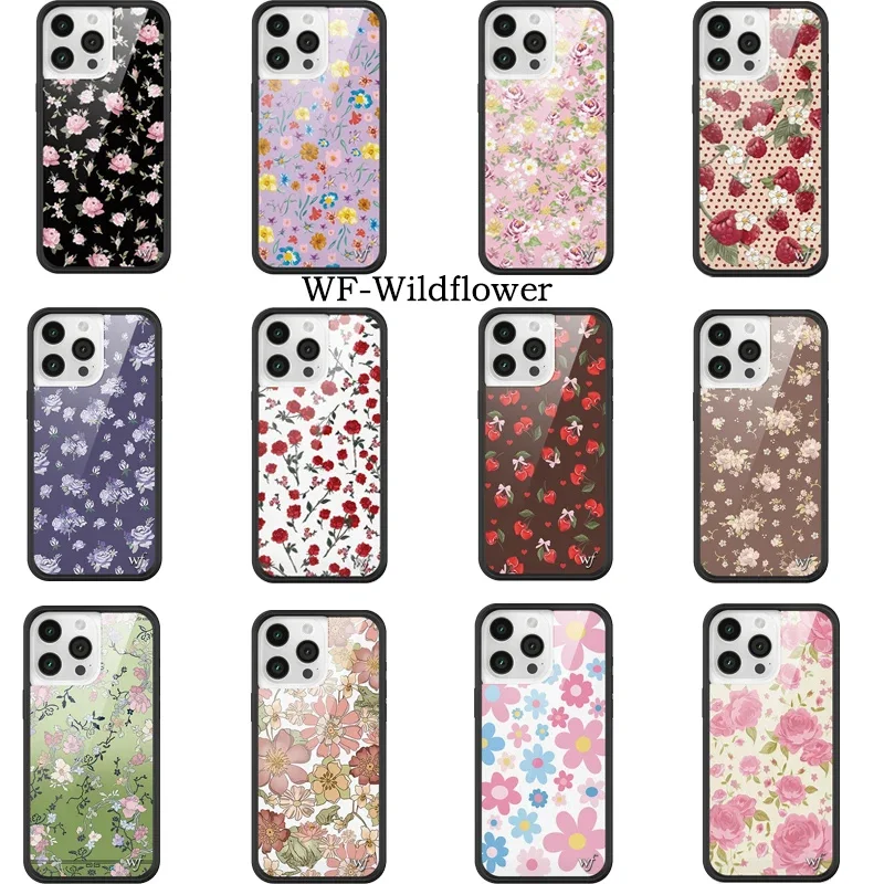 Wildflower 3D Rose Flowers Shockproof Phone Case For iPhone 13 14 15 Pro Max 12 16Pro WF Hot Korean Flowers Hard Anti-Fall Cover