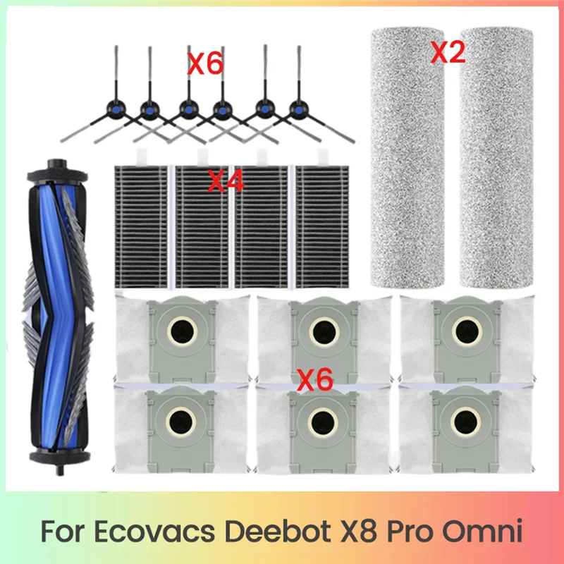ABVI-19PCS Forecovacs Deebot X8 Pro Omnii หุ่นยนต์สูญญากาศอะไหล่หลักแปรงด้านข้าง Mop ผ้าตัวกรอง HEPA ฝุ่นกระเป๋า