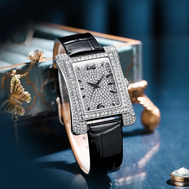 Classic small waist bright full diamond design quartz women's watch retro black