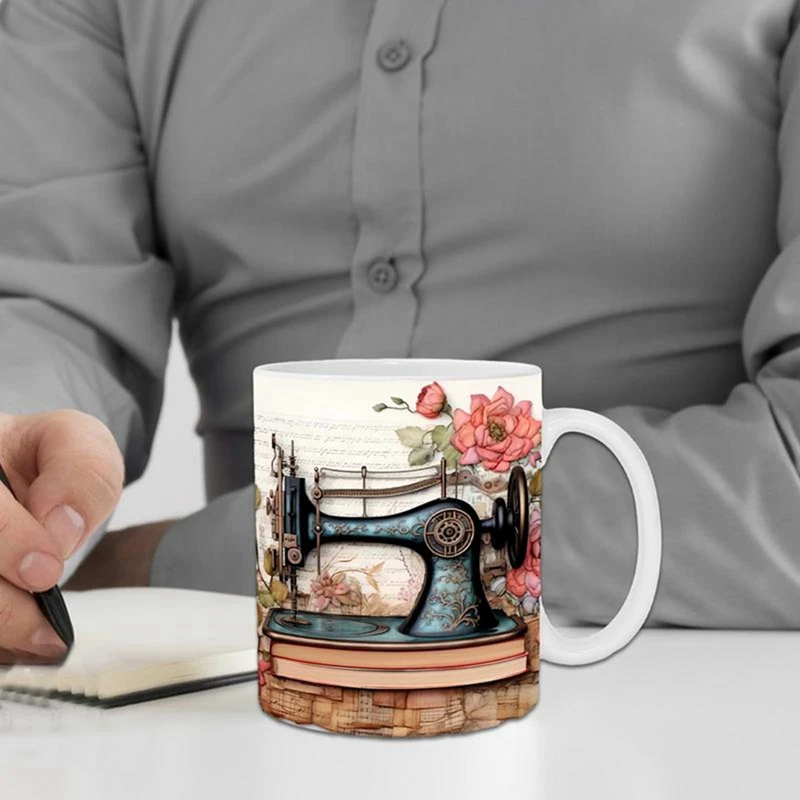 3D Sewing Machine Painted Mug Coffee Mug Creative Tea Milk Mugs Water Cup Birthday Christmas Gifts For Sewing Lover A 9.5 X 8CM