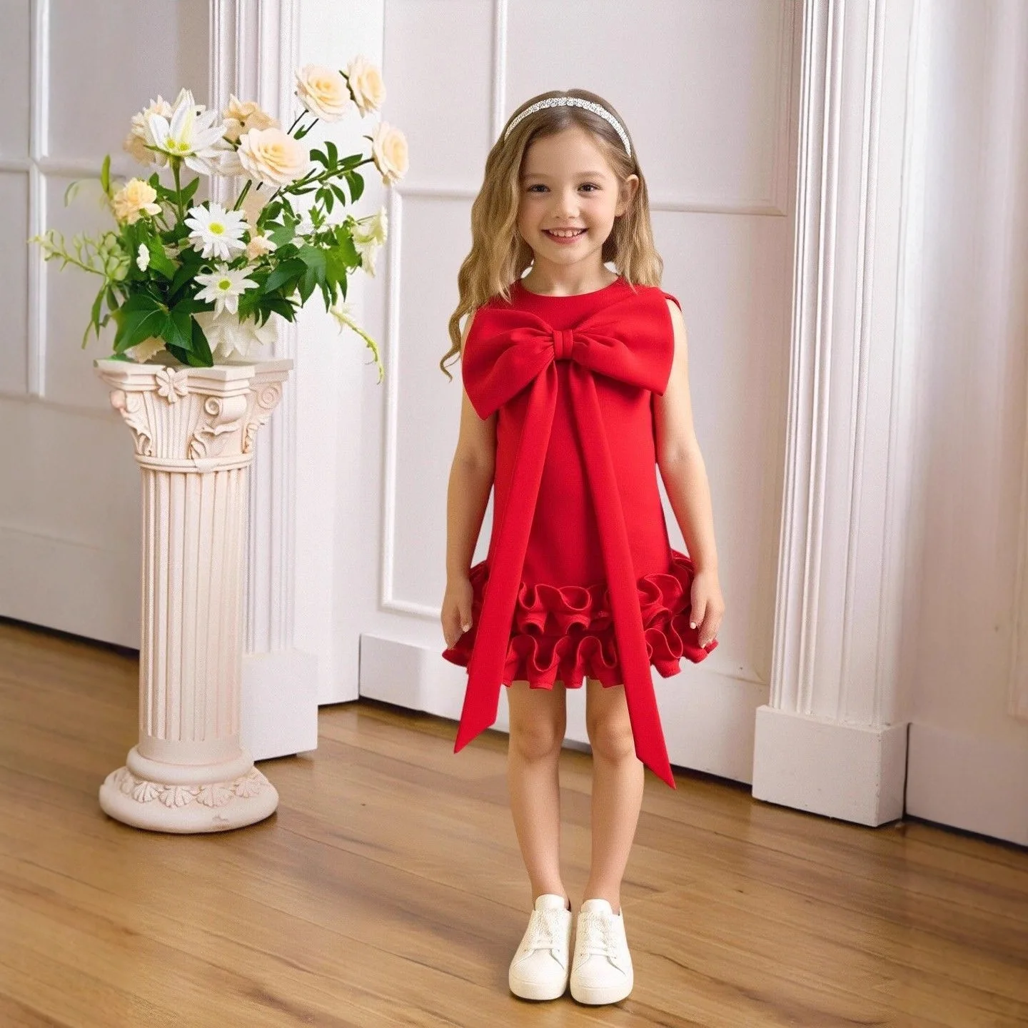 

Flower Girls Big Bow Tutu Princess Dress For Kids Wedding Party Birthday Formal Evening Vestidos Banquet First Communion Gown