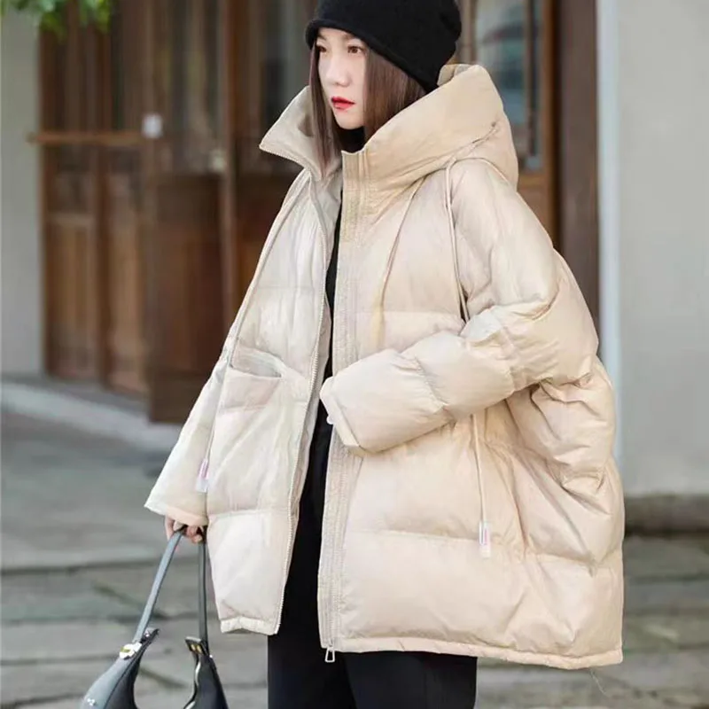 سترة نسائية فضفاضة شتوية دافئة بقلنسوة وأكمام طويلة سترة نسائية سفلية 2025 جديدة عالية الجودة سميكة بطة بيضاء أسفل H482 #5