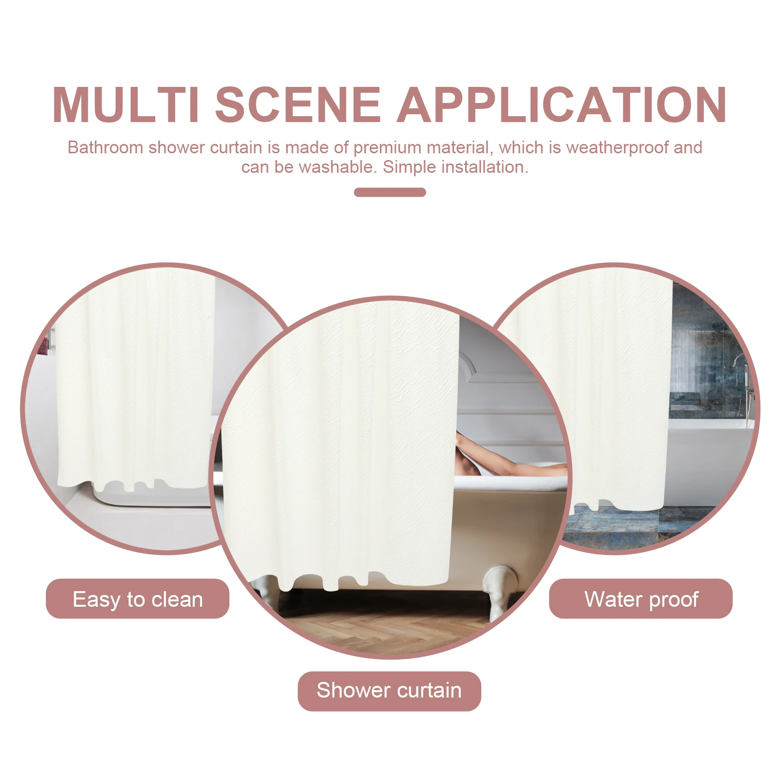 

Waterproof Polyester Curtain Bath Partition Heavy Duty Hooks Bathroom Decor Curtain For Bathroom Easy Installation