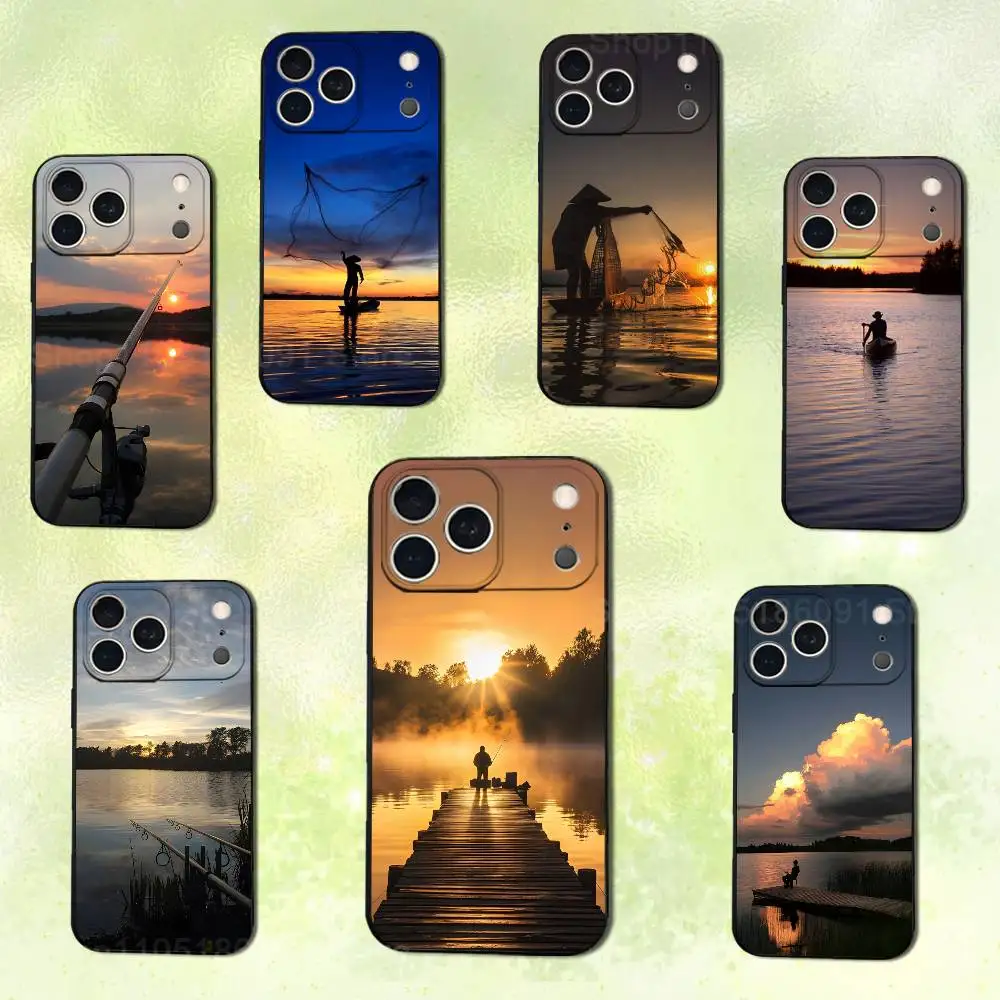 

Leisure Peaceful Fishing For iPhone 14,13,17,12,11,16,15,Plus,Pro Max,XS,X,XR,SE,Mini, Soft Silicone Black Cover Phone Case
