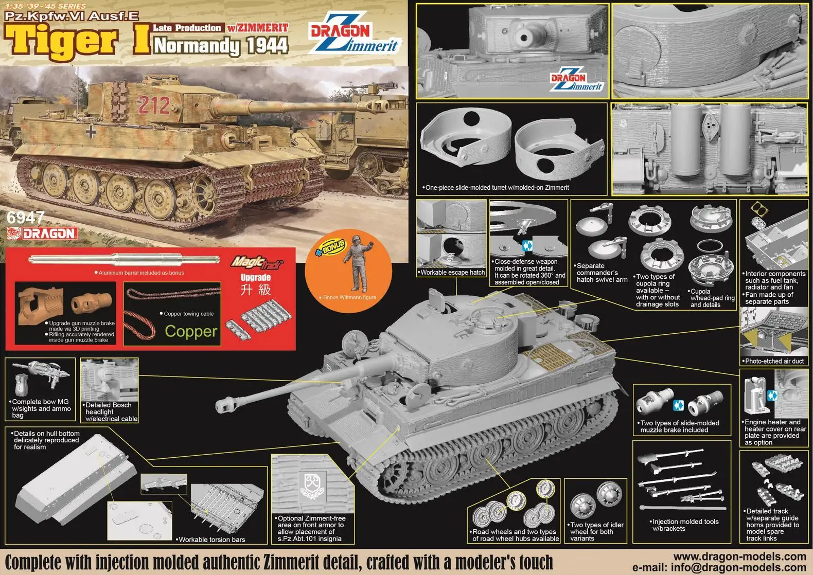 

DRAGON 6947 1/35 Scale German Tiger I Late Production w/Zimmerit Normandy 1944 Upgrade Set