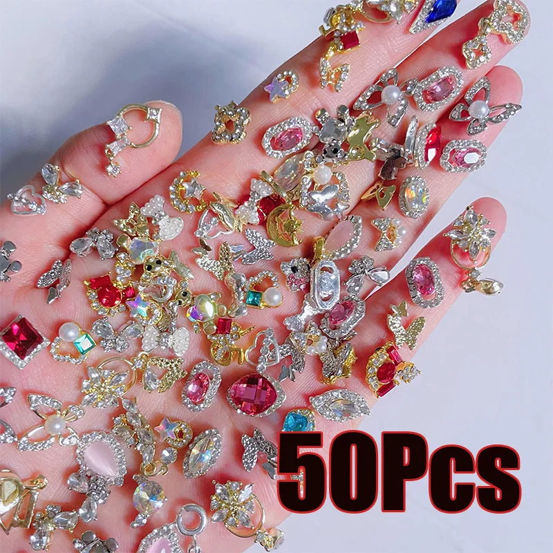 50Pcs Beautiful Metal /Glass/Resin Nail Art Rhinestones 3D Butterfly Pendant/Crystal Nail Decoration DIY Spring Manicure Accesso