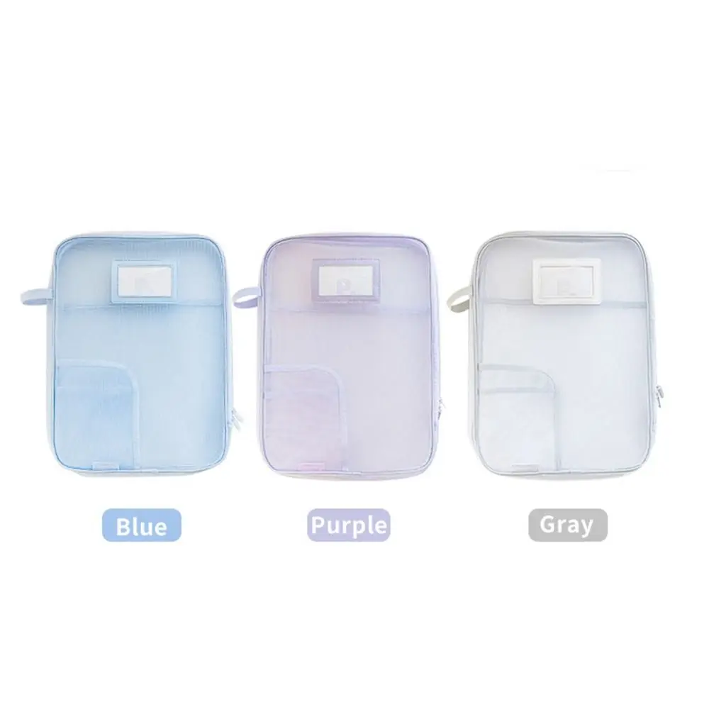 A4 Nylon Mesh File Bag Multifunctional Solid Color Transparent Zipper Pouch Transparent Large Capacity