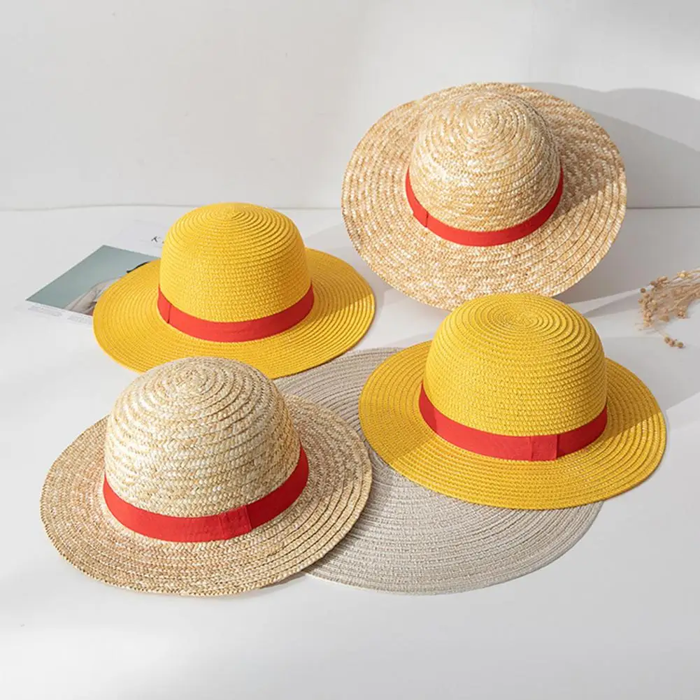 35cm Luffy Straw Hat Cosplay Anime Caps Animation Performance Kids Adults Luffy Straw Cap Summer Sun Hat Headwear Beach Hat