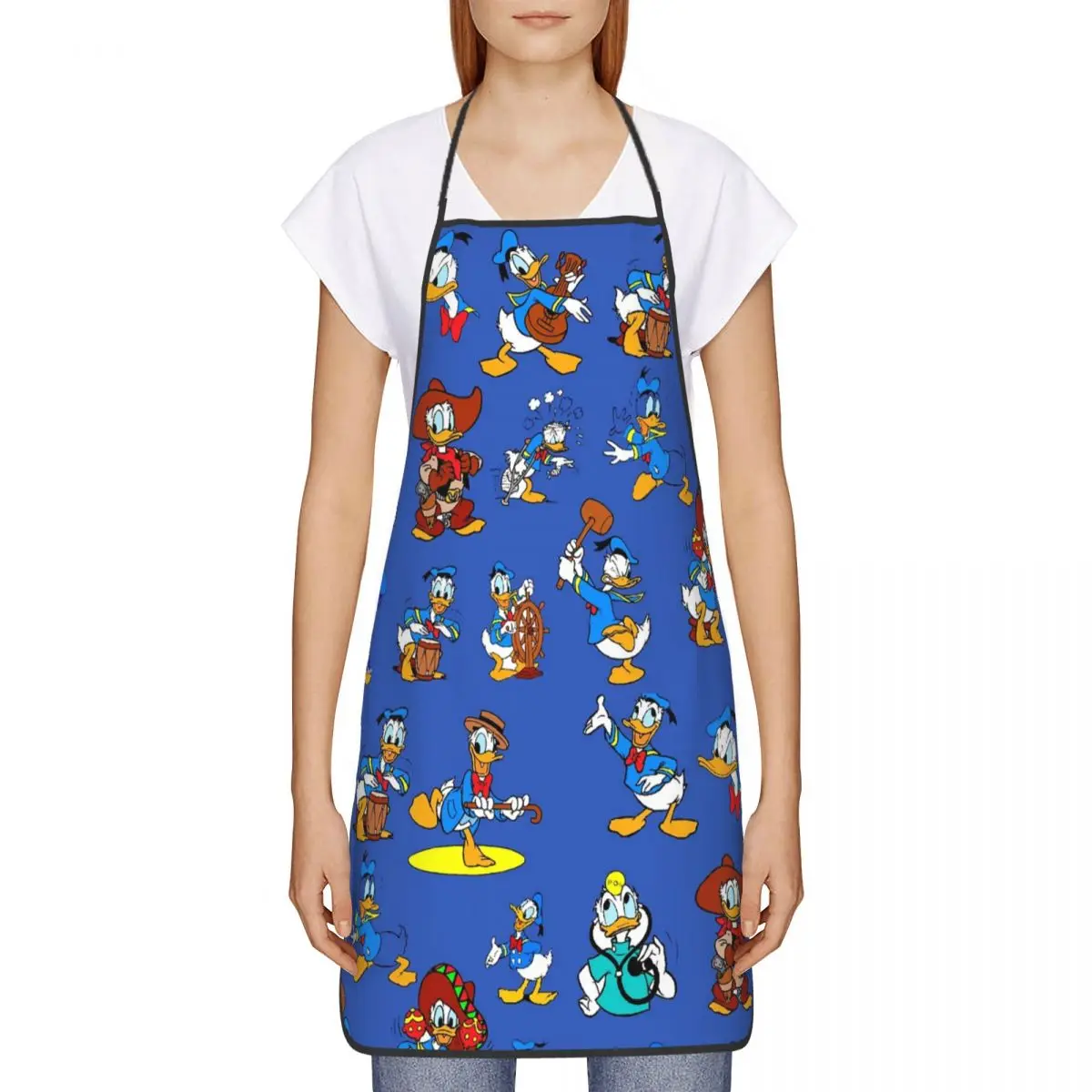 Custom Cartoon Donald Duck Apron for Women Men Unisex Bib Comics Anime Cooking Kitchen Tablier Cuisine Chef Painting