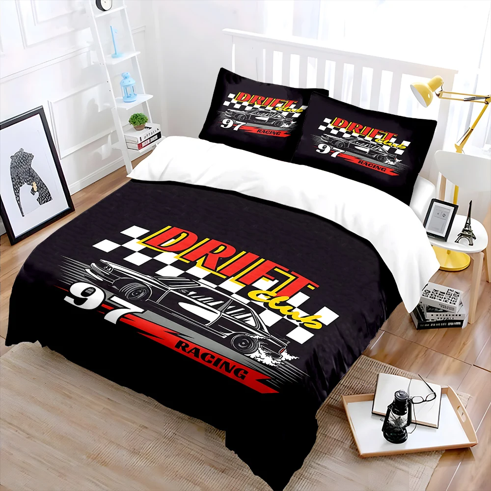 Drift racing themed Bedding Set for Kids Luxury Gift 3pcs Digital Print Comforter Set Soft Comfortable Breathable Luxury gifts
