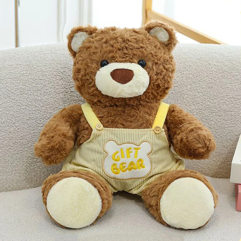 

Cute Brown Teddy Bear Plush Toy with Yellow Overalls Soft Stuffed Animal Pillow for Kids and Adults Fluffy Gift Bear Plushie
