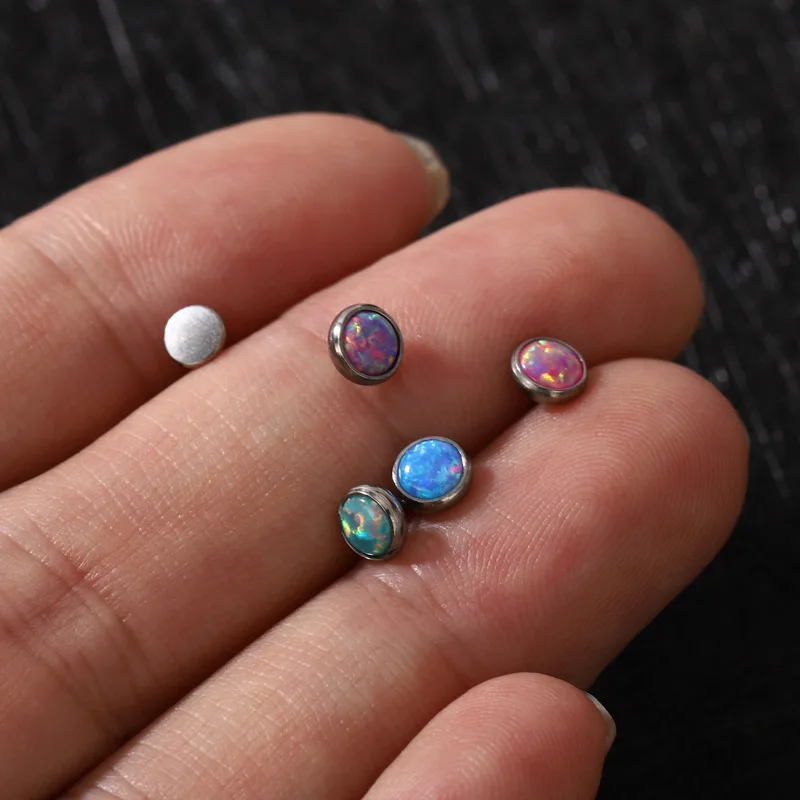 1pcs F136 Titanium Opal Stone Nose Screw Labret Top For Helix Ring Lip Bar Stud Ear Cartilage Tragus Earring Piercing Body Jewel