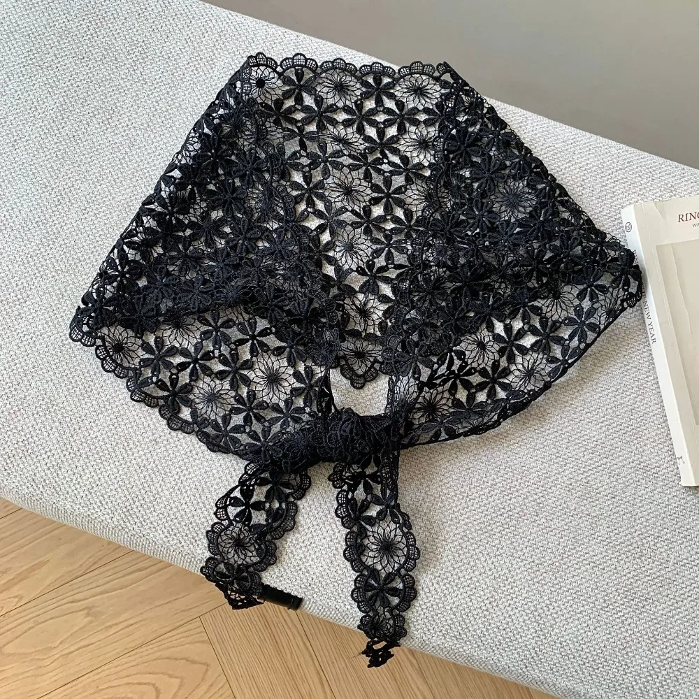 

Элегантный кружевной треугольный платок с цветочным принтом, прозрачный вышитый кружевной головной платок в этническом стиле, дышащая ткань для юбок и штор, для вечеринок