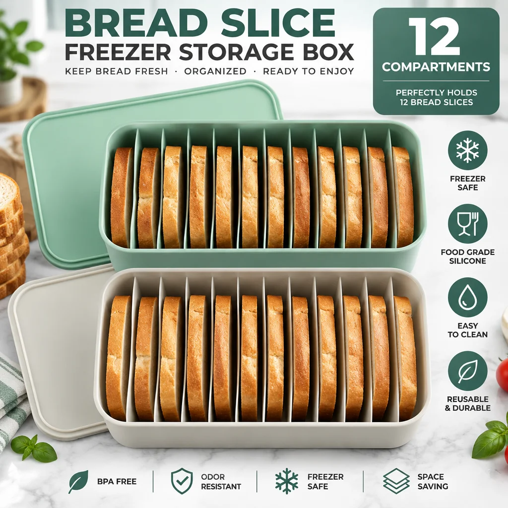 1/2SET 12-Slot Silicone Bread Freezer  Box, Sourdough Bread Storage  Container Bread Keeper for Convenient  Freezer Storage