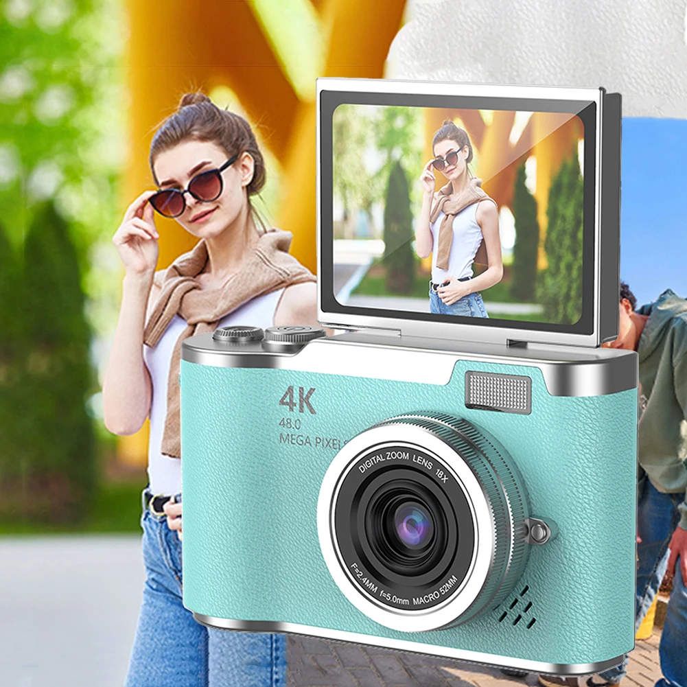 4K Digital Camera 48MP Portable CCD Camera 8X Zoom Video Recorder Gift (Green)