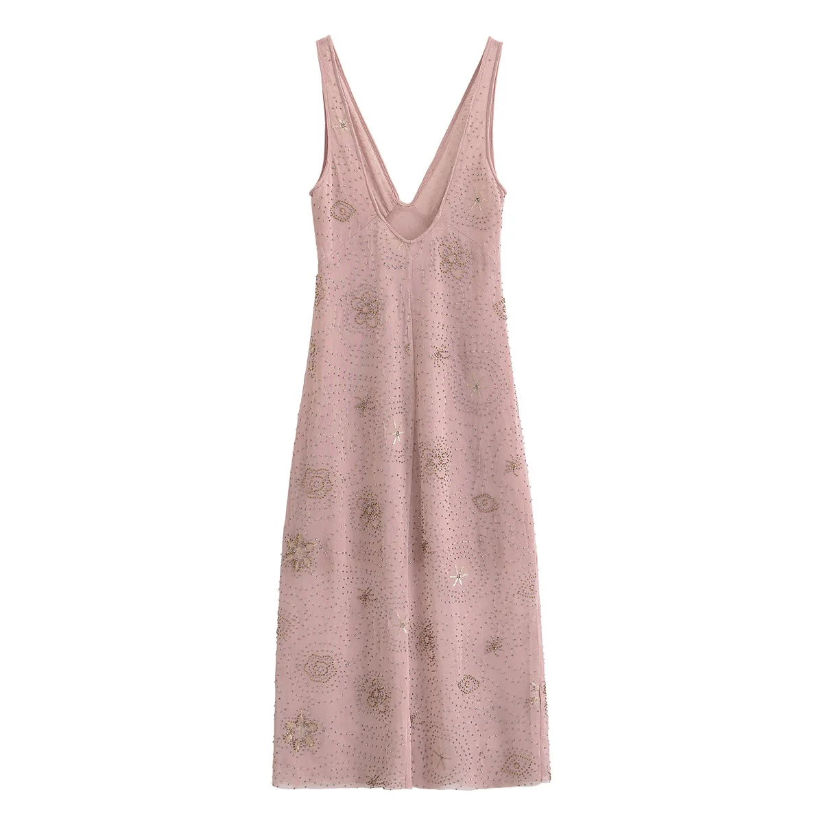 فستان سهرة نسائي  متألق مطرز مثير بياقة على شكل حرف v بدون أكمام بدون ظهر سادة عالي الخصر فستان ميدي فساتين صيفية أنيقة