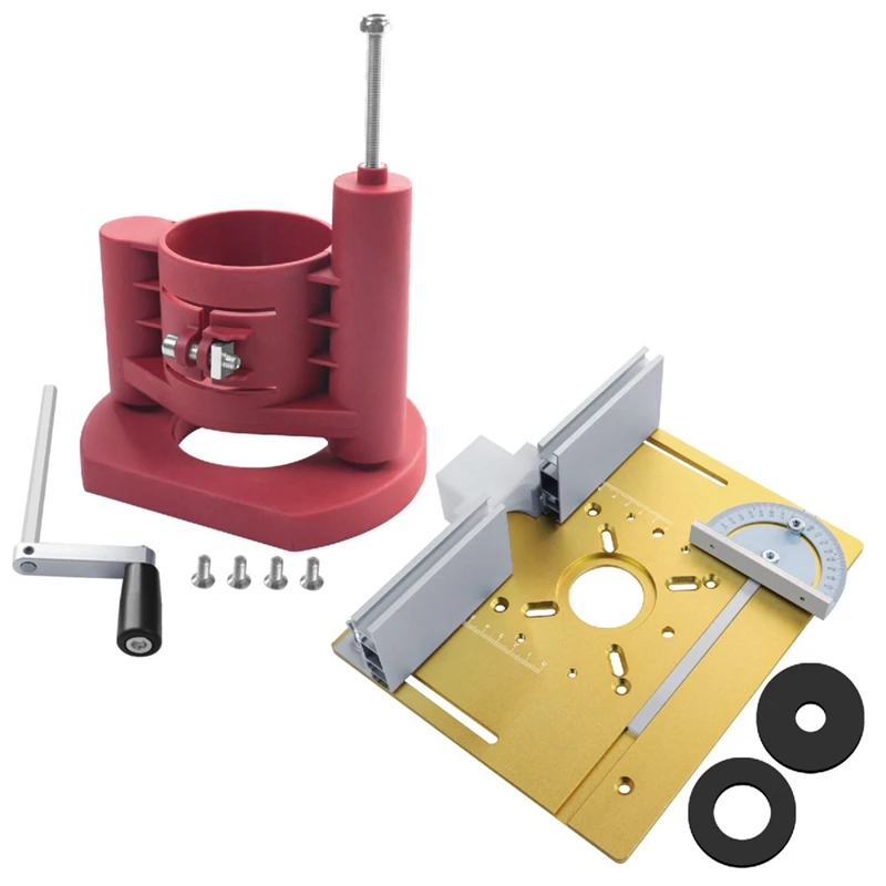 Precision Router Table Lift System Router Lift Plastic+Aluminum Alloy For Quick,Accurate,Reliable & Repeatable Setups-Red & Gold