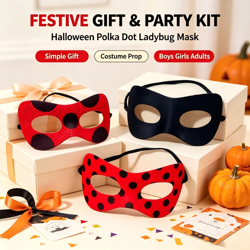 Halloween Polka Dot Ladybug Mask Simple Gift for Adults and Children, Boys and Girls, Performance Stage Costume Props