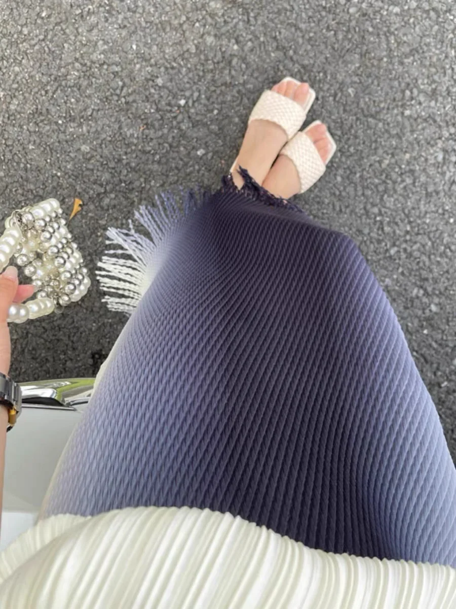 YUDX Miyake Falten 2025, Sommer Neue Fransen Rock Damen Hohe Taille Temperament Hohe Elastische Alle Spiel Farbverlauf Rock