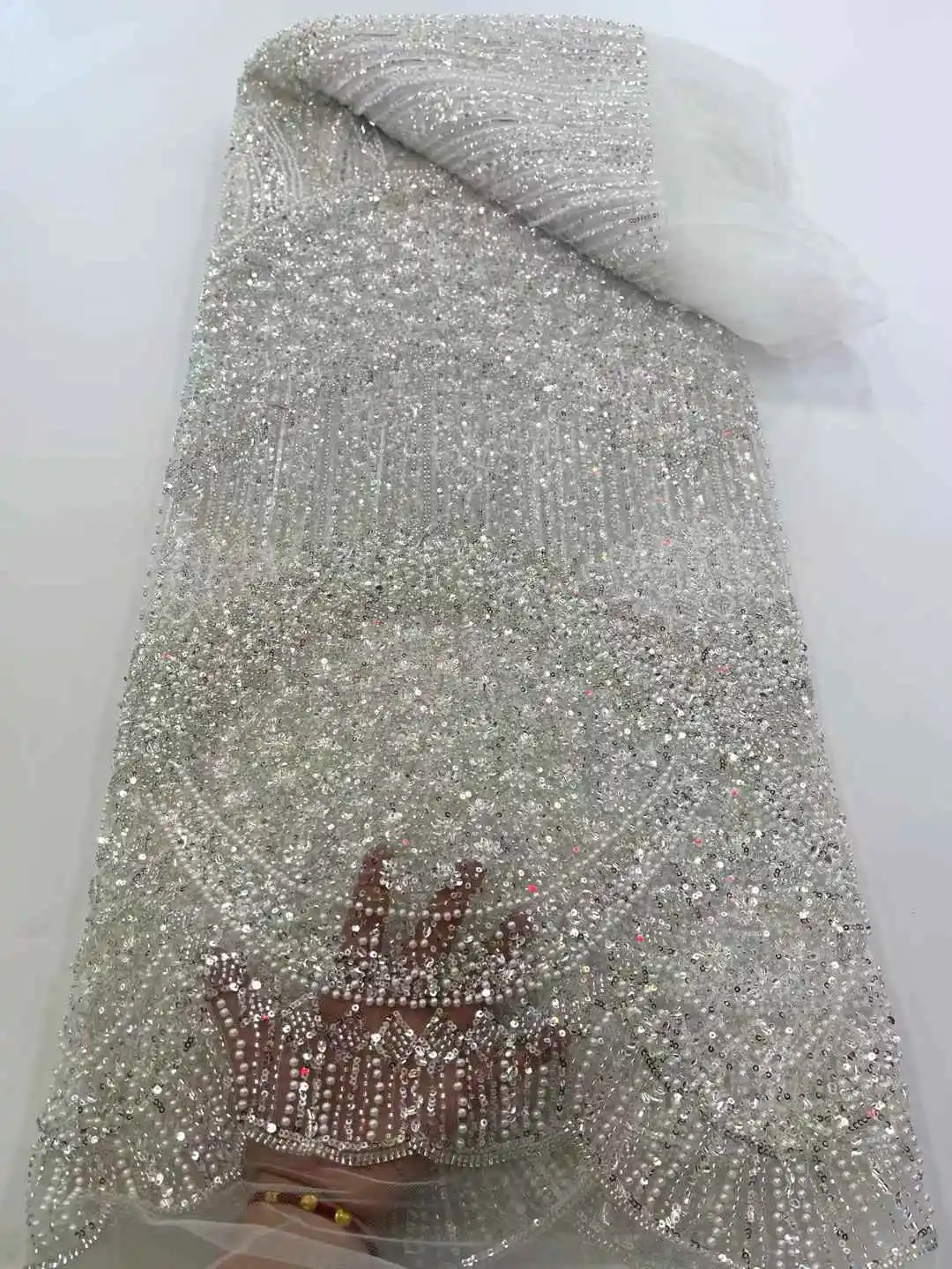 African Lace Fabric 2025 Sequins Beaded Embroidery Groom Nigerian Bridal High Quality French Tulle Lace Fabric For Wedding Party