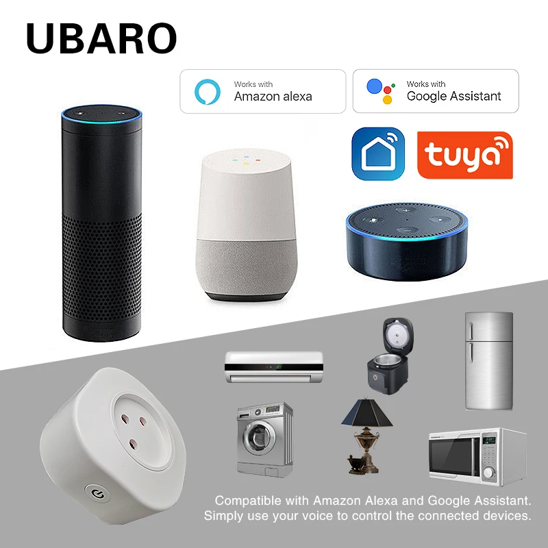 Ubaro Israel Tuya Wifi Smart Socket App Control Support Google Home Alexa Voice Plug Timing Power Outlet 100-240V Home Appliance