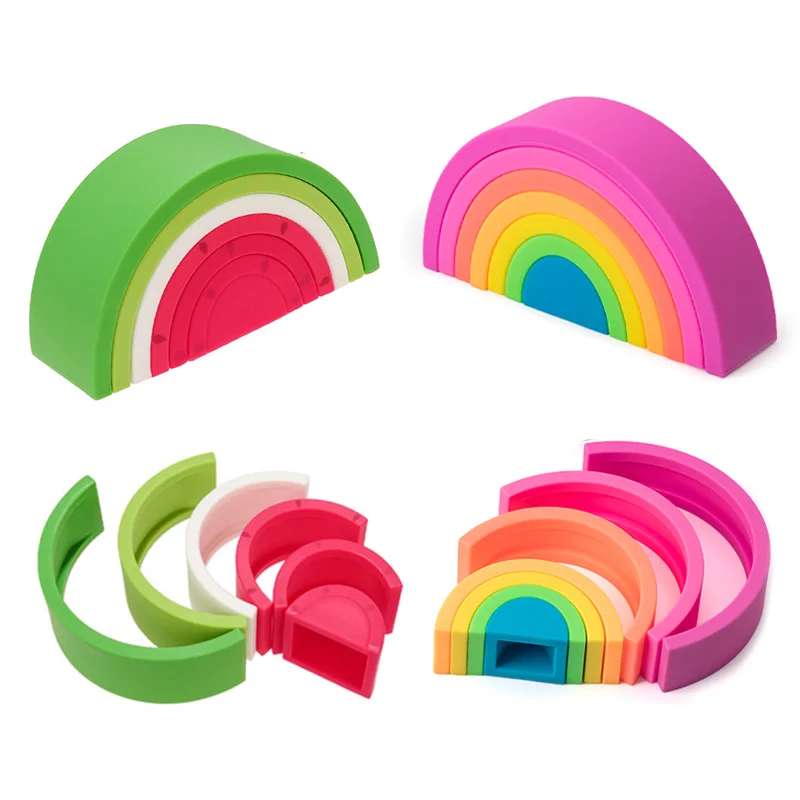 TYRY.HU 6/7pcs Baby Silicone Building Block Rainbow Soft Block 3D Educational Montessori Toys Baby Teether Gifts