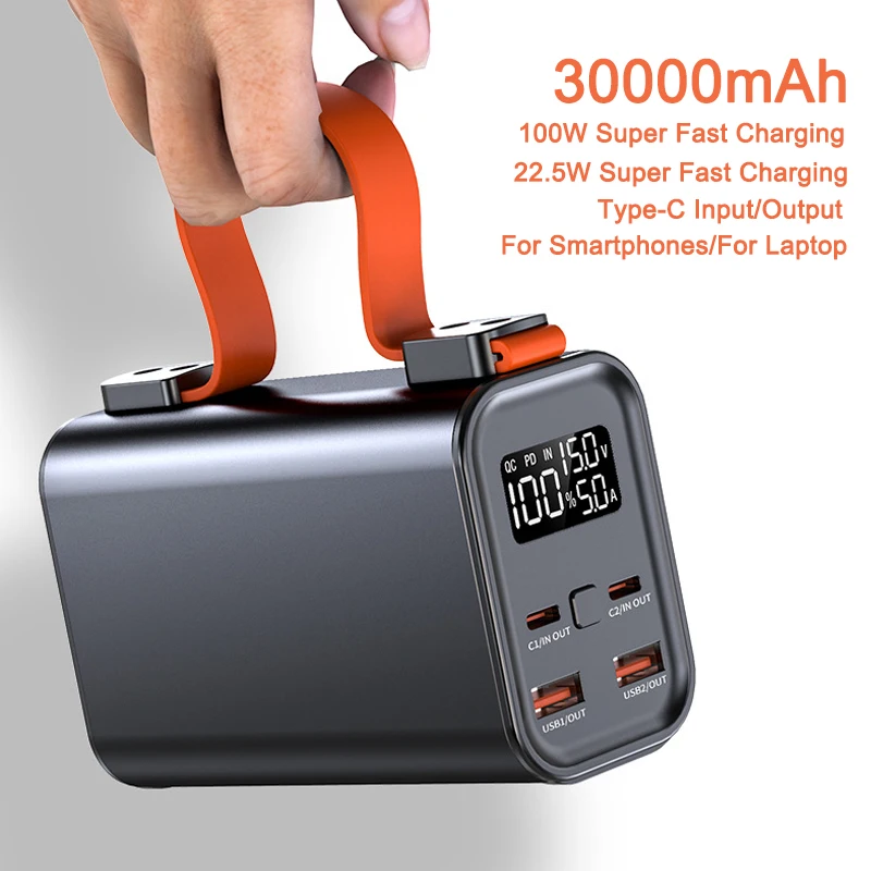 

30000mAh Power Bank 100W Type C PD Two-Way Fast Charging Powerbank for iPhone 15 Xiaomi Huawei Samsung Laptop Notebook Powerbank