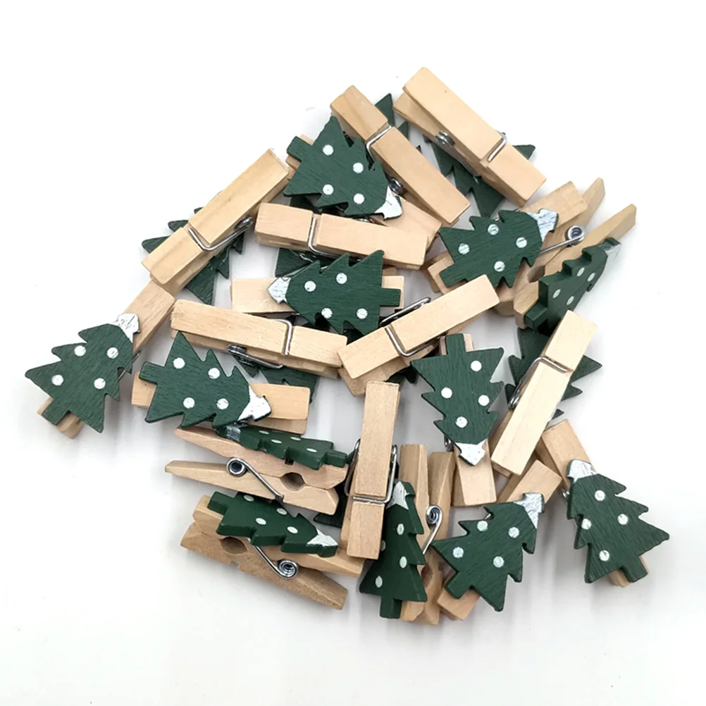 25pcs 35cm Wooden Photo Clips Christmas Shape Mini Eco-friendly Photo Clamp for Home (Army Green) Photo Pegs