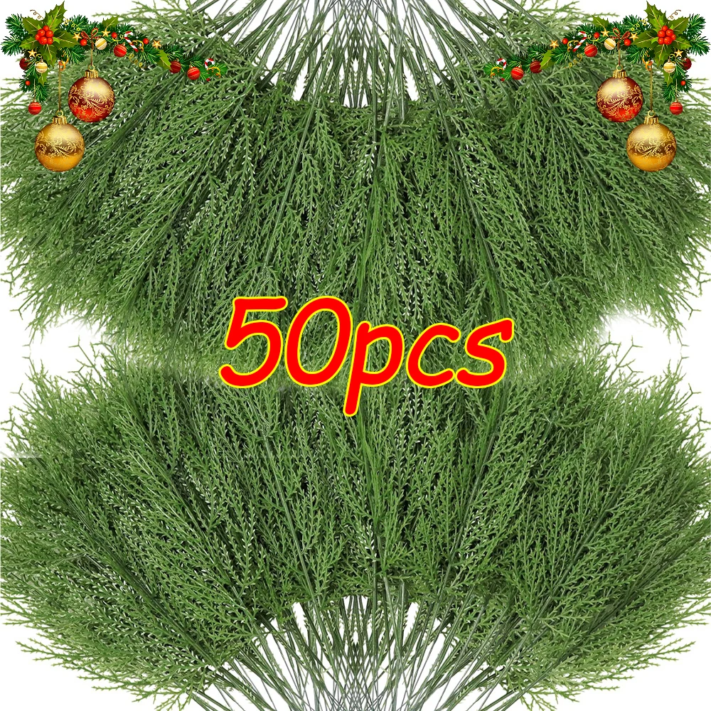 Artificial Pine Leaves Branch Christmas Fake Green Plants Leaves DIY Garland Xmas Tree Ornaments New Year Party Decoration