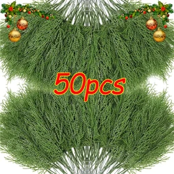 Artificial Pine Leaves Branch Christmas Fake Green Plants Leaves DIY Garland Xmas Tree Ornaments New Year Party Decoration