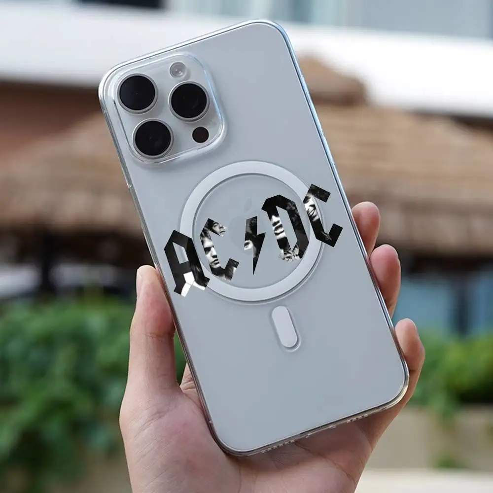 1 قطعة A-AC Rock D-DC Bnad حافظة هاتف مغناطيسية شفافة لهاتف آيفون 17 Air 16 15 Pro Max14 13 11 12 15 XXR XS Plus