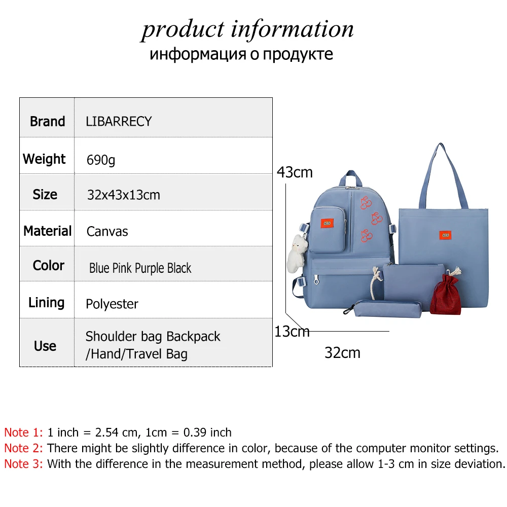 Mochila escolar de lona de cuatro piezas para estudiantes, mochila escolar de viaje de gran capacidad, Mochilas para mujer, Mochilas para mujer