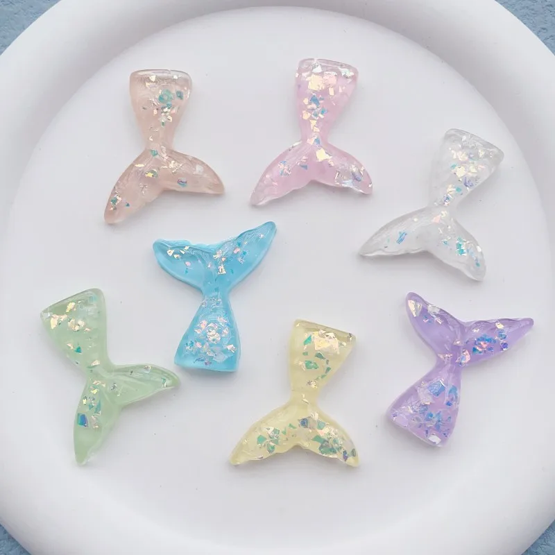 20pcs 25mm Acrylic Fishtail Patch Flat Back Resin Cabochons Diy Phone Case Hair Clip Shoes Jewelry Decoration Crafts Accessories