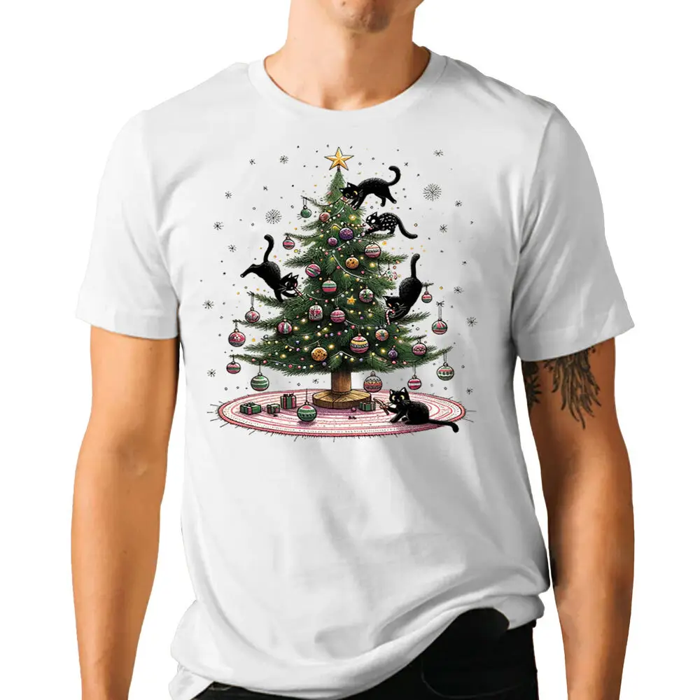 Funny Naughty Black Cats Christmas T-Shirt - Kitten Graphic Holiday Tee Unisex  Tees Y2K tops Unisex Summer Short Sleeve